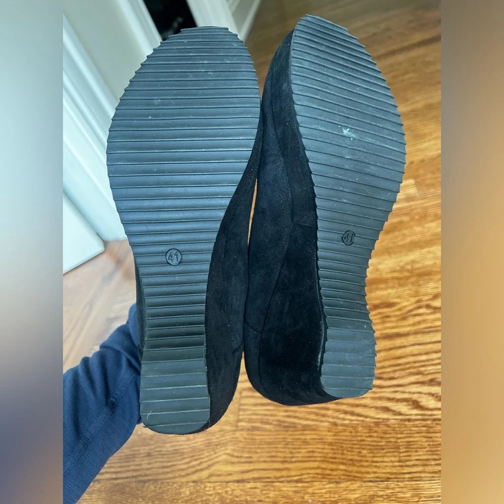 KHRIO Black Suede Leather Mary Jane Wedge Shoes‎ Feminine Date Night Classic 41